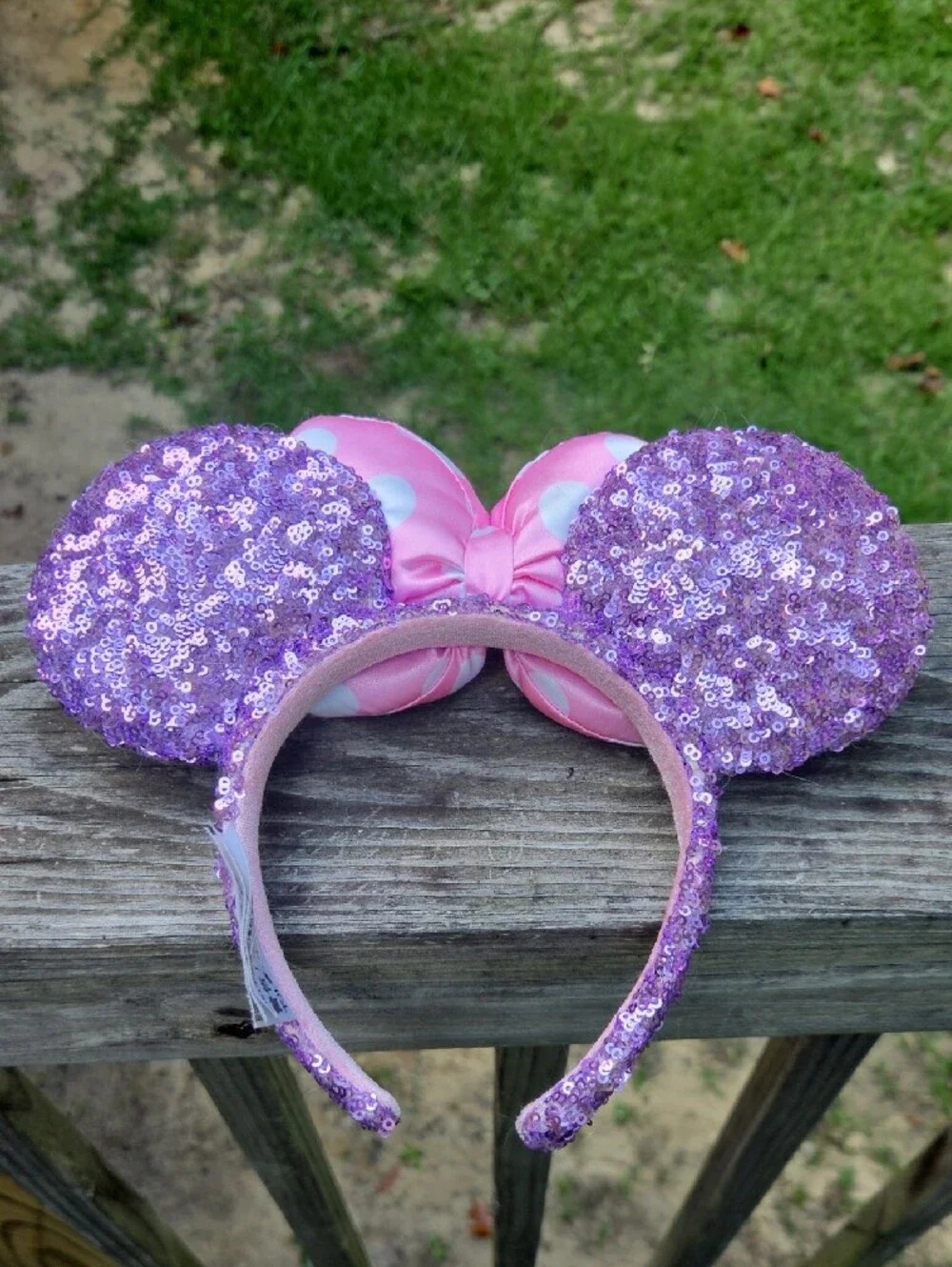 Disney Pink Sequin Mouse Ear Headband with Polka Dot Bow